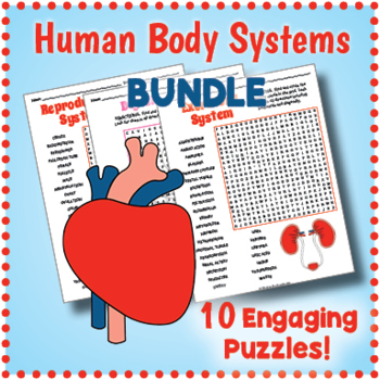 Preview of THE HUMAN BODY SYSTEMS BUNDLE  - 10 Word Search Puzzle Worksheet Activities