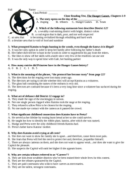 Preview of THE HUNGER GAMES Close Reading Test, Chapters 1-9