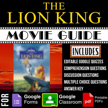 Preview of THE LION KING (1994) Movie Guide Discussion Questions Worksheet Google Quiz