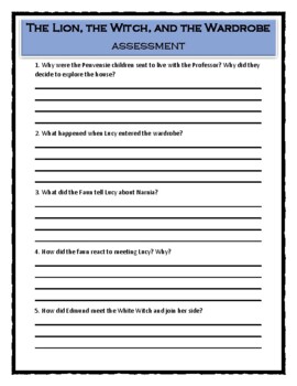 THE LION, THE WITCH, AND THE WARDROBE * Lewis * ASSESSMENT * PRINTABLE ...