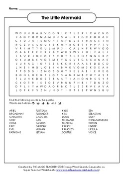 Preview of THE LITTLE MERMAID WORD SEARCH ONLINE,VIRTUAL