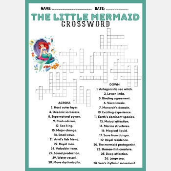 THE LITTLE MERMAID crossword puzzle worksheet activity by Mind Games Studio