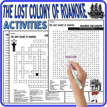 Preview of THE LOST COLONY OF ROANOKE Worksheets,Vocabulary,Wordsearch & Crosswords.