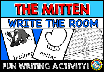 Preview of THE MITTEN WRITE THE ROOM KINDERGARTEN VOCABULARY ACTIVITY SCOOT LITERACY CENTER