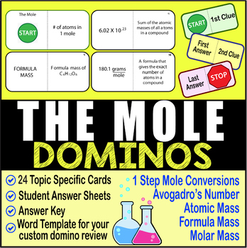 Preview of THE MOLE (Basics) ~DOMINO REVIEW~ 24 Cards + Answer Sheets + Key