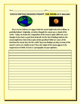 Preview of THE MOON: IS IT HOLLOW? A SCIENCE WRITING/ RESEARCH PROMPT