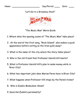 Preview of LET'S GO TO A BROADWAY SHOW:  THE MUSIC MAN MOVIE GUIDE-DISTANCE LEARNING