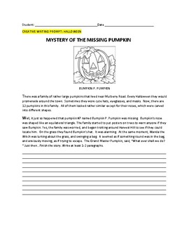 Preview of THE MYSTERY OF THE MISSING PUMPKIN: A CREATIVE WRITING PROMPT/ GRS.4-8