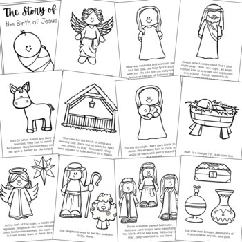 THE NATIVITY STORY Bible Story Coloring Pages and Posters, Craft Activity