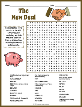 Preview of THE NEW DEAL Word Search Puzzle Worksheet Activity