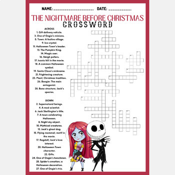 THE NIGHTMARE BEFORE CHRISTMAS by Clement Clarke Moore crossword puzzle