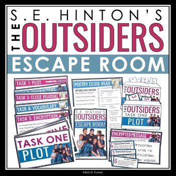Preview of The Outsiders Escape Room Activity - Breakout Review for S.E. Hinton's Novel