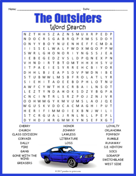 Preview of THE OUTSIDERS Novel Study Word Search Puzzle Worksheet Activity