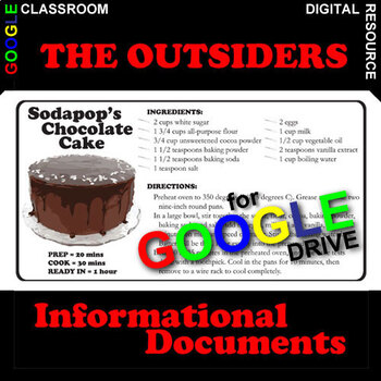 Preview of THE OUTSIDERS Non-Fiction Sodapop's Cake Recipe Activity DIGITAL Fun Project