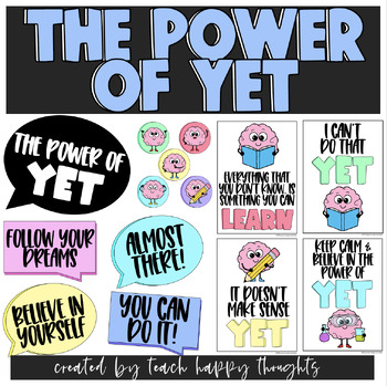 Preview of THE POWER OF YET | Growth Mindset Posters Bulletin Board Display Pack SEL Poster
