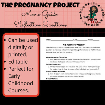 Preview of THE PREGNANCY PROJECT Reflection Questions/Movie Guide (IPET)