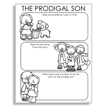 THE PRODIGAL SON Bible Story Notes Activity New Testament Worksheet