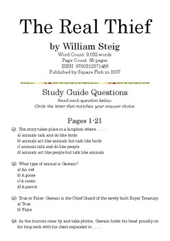 Preview of THE REAL THIEF by William Steig; Multiple-Choice Study Guide Quiz