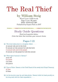 Preview of THE REAL THIEF by William Steig; Multiple-Choice Study Guide Quiz w/Answer Key