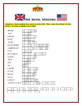 Preview of THE ROYAL WEDDING:PRINCE HARRY & MEGHAN MARKLE A VOCABULARY JUMBLE