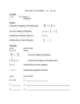 Preview of THE RULES OF ALGEBRA ... 5 ... ax = b