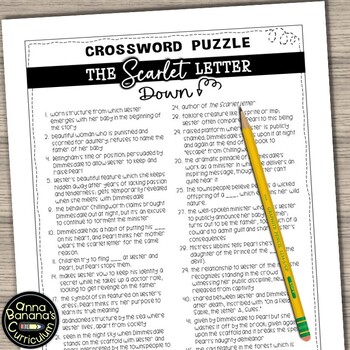 THE SCARLET LETTER Crossword Puzzle FREE by Anna Banana s Curriculum