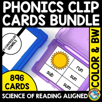 Preview of THE SCIENCE OF READING CENTERS BUNDLE PHONICS TASK CARDS WORD WORK READ & MATCH