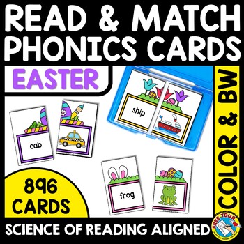 Preview of SCIENCE OF READING CENTERS PHONICS EASTER MARCH TASK CARD WORD WORK READ & MATCH