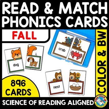 Preview of THE SCIENCE OF READING CENTERS PHONICS FALL TASK CARDS WORD WORK READ & MATCH