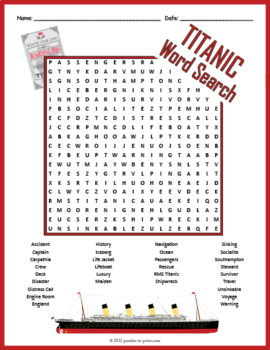 Preview of THE SINKING OF THE TITANIC Word Search Puzzle Worksheet Activity