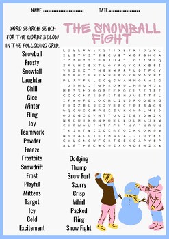 Indoor snowball fight with soft snowballs Word Search Activity Worksheet