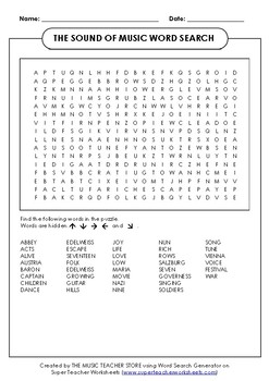 Preview of THE SOUND OF MUSIC WORD SEARCH ONLINE,VIRTUAL