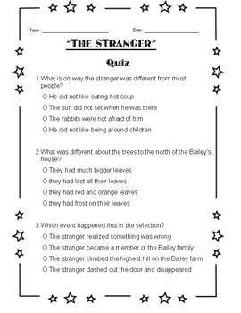 The Stranger Story Quiz By Linda Owens Teachers Pay Teachers