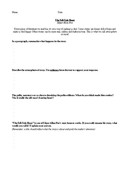 The Tell Tale Heart By Edgar Allan Poe Comprehension Questions Handout