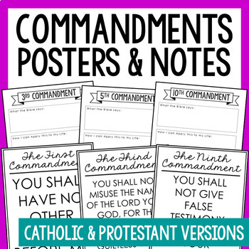 Preview of THE TEN COMMANDMENTS Posters and Journal Activity | Catholic and Protestant