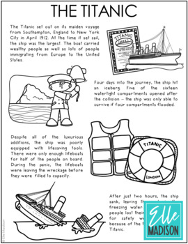 THE TITANIC Coloring Page | Social Studies Unit Study | World History Notes