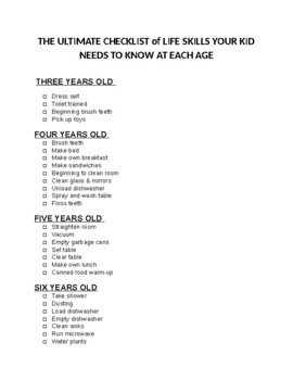 Preview of THE ULTIMATE CHECKLIST of LIFE SKILLS YOUR KID NEEDS TO KNOW AT EACH AGE