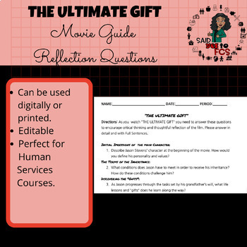 Preview of THE ULTIMATE GIFT Reflection Questions/Movie Guide