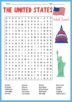 THE US STATES Word Search & Find Worksheet Activity by Motaz Almabrouk