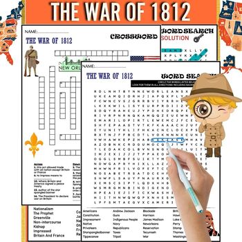 Preview of THE WAR OF 1812 Fun Worksheets , Word Search And Crossword US History