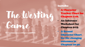 Preview of THE WESTING GAME: Novel Activities -- Character Charts, Quiz, & Movie Questions