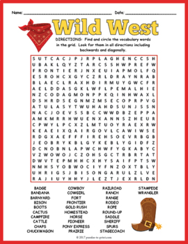 Preview of THE WILD WEST Word Search Puzzle Worksheet Activity - Western Themed