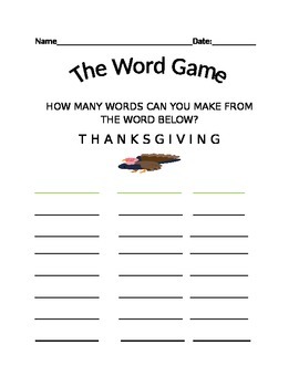 Preview of THE WORD GAME: THANKSGIVING