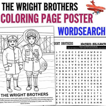 Preview of THE WRIGHT BROTHERS Coloring Page Poster & Wordsearch