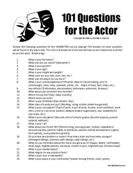 Preview of THEATRE RESOURCE: 101 Questions for the Actor