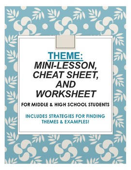 Preview of THEME: Mini-lesson, cheat sheet, and worksheet (funny, kid-friendly) R. 9-10.2