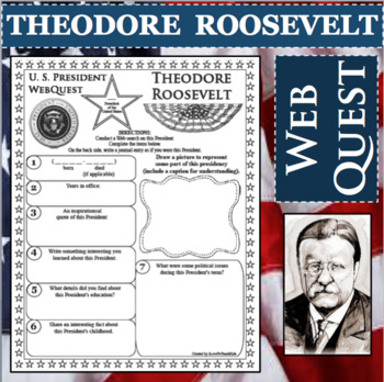 Preview of THEODORE ROOSEVELT U.S. PRESIDENT WebQuest Research Project Biography