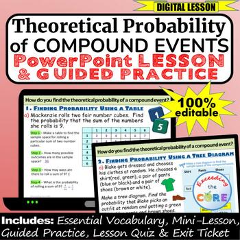 Preview of THEORETICAL PROBABILITY of COMPOUND EVENTS PowerPoint Lesson & Practice DIGITAL