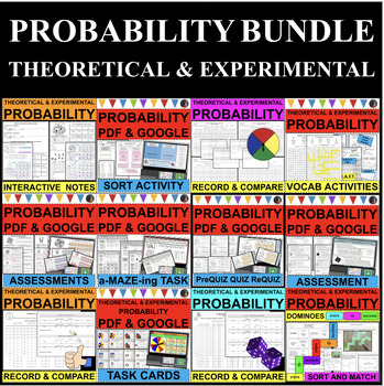 Preview of THEORETICAL and EXPERIMENTAL PROBABILITY GROWING BUNDLE (PDF & GOOGLE SLIDES)