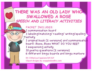 Preview of THERE WAS AN OLD LADY WHO SWALLOWED A ROSE (Free Speech and Language Activities)